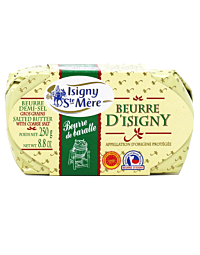 Isigny Sainte Mere Salted Butter 250g – Premium French butter with a rich golden-yellow color and subtle hazelnut flavor, available at 5280 Gourmet.